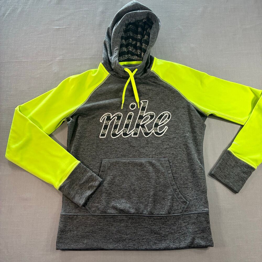 Nike Therma-FIT Hoodie Gray Volt Pullover Sweatshirt Womens Small